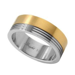 Stainless Steel Ring w/ 14K Gold IP Top Section - Marriage Wedding Band Ring